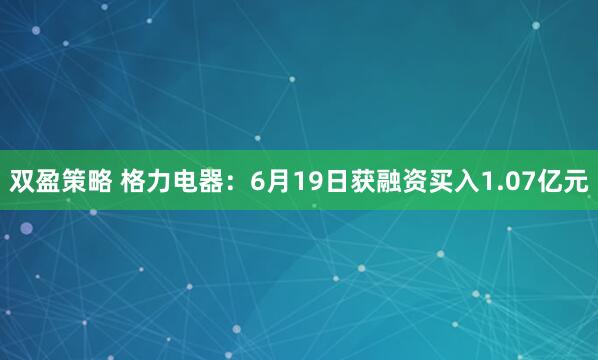 双盈策略 格力电器：6月19日获融资买入1.07亿元